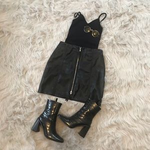 Black Leather Zip Up/Down Mini Skirt